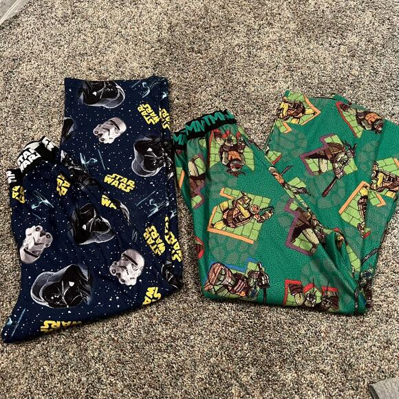 LOT of 2 Pairs Boys Pajama Pants Size Medium 6 / 8 Star Wars TMNT Ninja Turtles - Picture 1 of 10